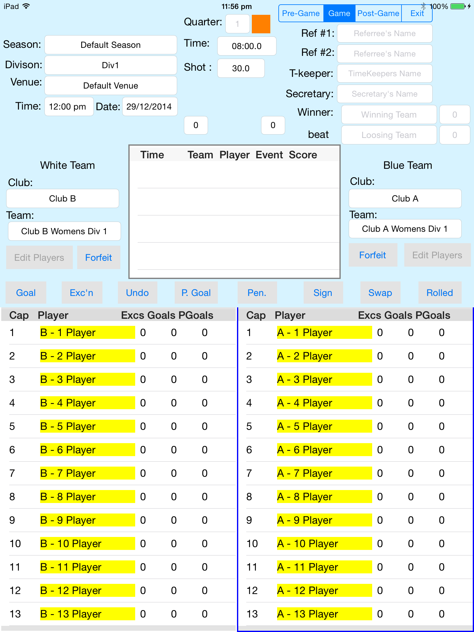 The Electronic Scoresheet - Game Phase Panel